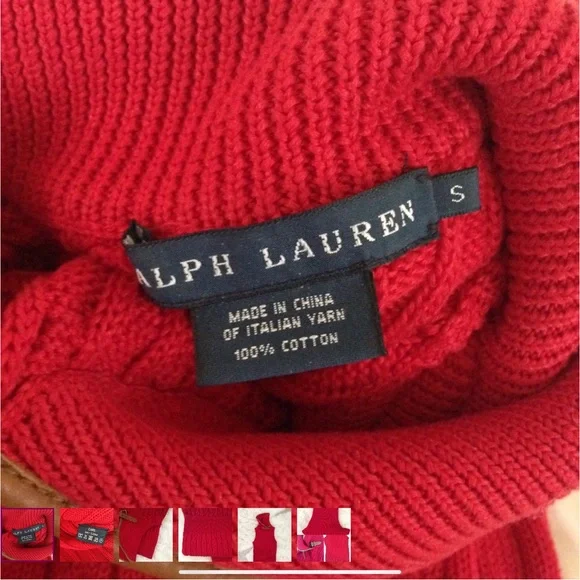 Ralph Lauren Blue Label Red Knit 100% Cotton Turtleneck Sleeveless Sweater - Picture 3 of 7